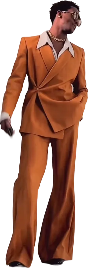 Rust double-breasted suit with flared trousers