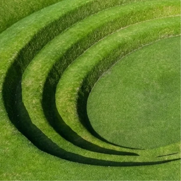 Grass-covered spiral terraces