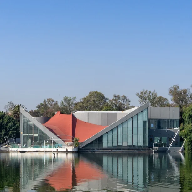 LagoAlgo’s pavilion reflected in the lake at Chapultepec
